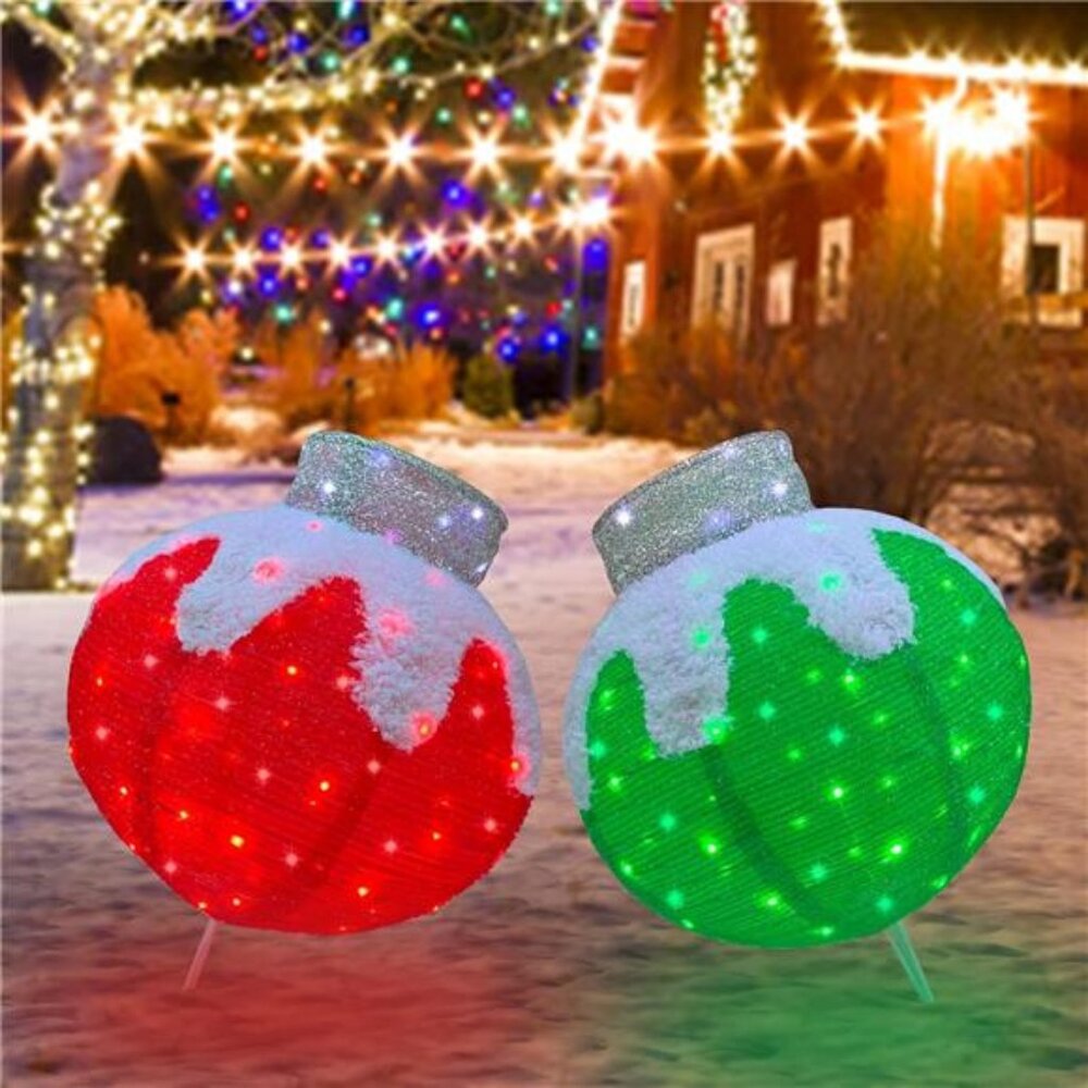 Outdoor Christmas Balls Lighted, 2pcs Pop-Up Christmas Ornaments Outdoor